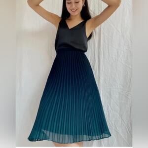 NWT LOVE BONITO elegant pleated midi hombre fade to teal gauzy skirt XS